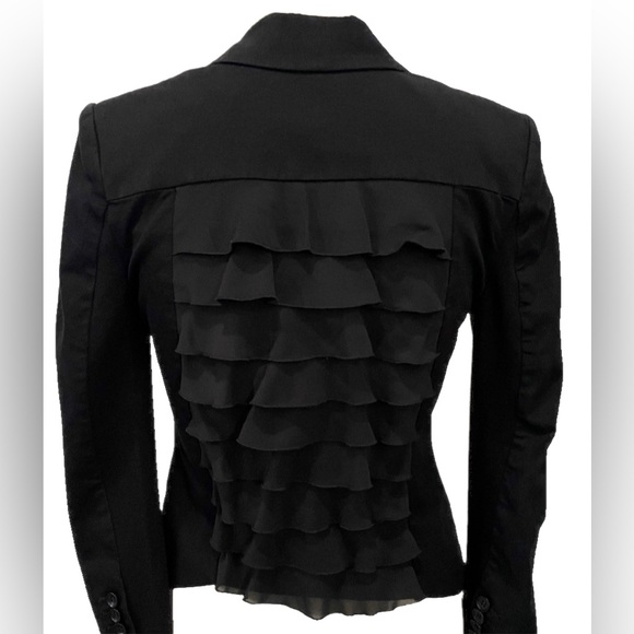BCBGMAXAZRIA ADOREE Ruffleback Blazer Jacket Women’s XS Black Shoulder Pad Suit - Picture 2 of 7